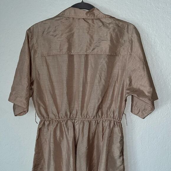 Utility Vintage 80s Button Down Fit and Flare Khaki Belted Shirtdress pockets - Picture 7 of 11